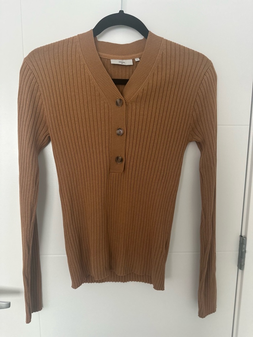 MINIMUM Marggot Jumper | Rib Knit Long Sleeve Henley Top Button Front Sweater